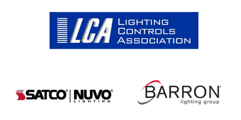 images of Lighting Controls Association logo, Satco logo and Barron Lighting logo