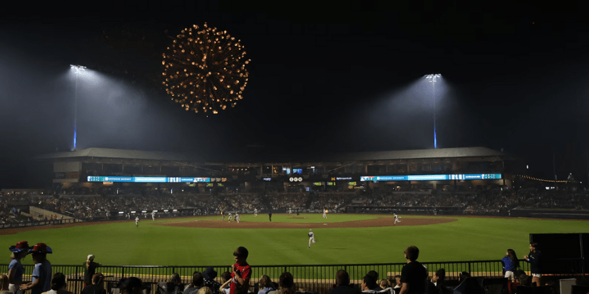 image of Great Lakes Loons baseball field at night